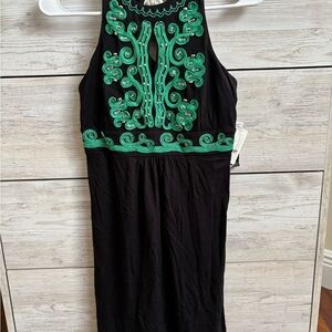 INC International Concepts Black Dress with Green Embroidery
